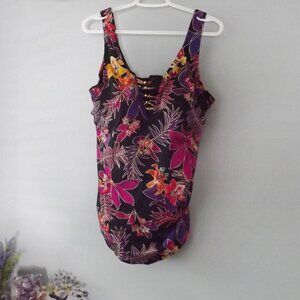 Swimsuits For All Floral One Piece - Black and Pink